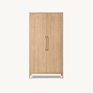 Armoire de rangement haute élégante et moderne en chêne cerisé gris brun à 2 portes avec poignées métalliques foncées pour salon et chambre à coucher, personnalisable OEM - Product Image 3