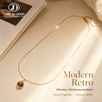 Collier pendentif perles rondes Œil de tigre jaune naturel, chaîne serpent en acier inoxydable plaqué or, inaltérable, cadeau chic pour le quotidien