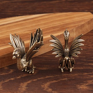 Ornement d'oiseau en laiton vermillon, 2 pièces, décoration de bureau Feng Shui, artisanat pour le nouvel an chinois - Product Image 2