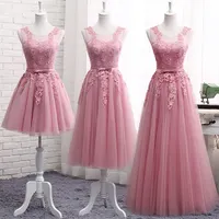 EW style-vestido de encaje sin mangas para dama de honor, vestido de tul rosa para fiesta de boda