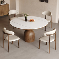 Ensemble de table à manger en bois massif vintage, réglable, moderne, couleur noyer, dalle de roche rustique, meubles de maison de luxe pour petites maisons