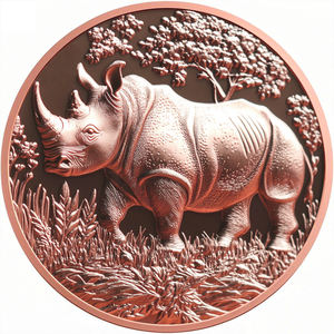 1 Troy Ounce 999 Tembaga Murni Medali Bulat 3D Relief Tinggi Motif Hewan Badak Satwa Liar Harga Grosir Pabrik Medali Bulat Badak - Product Image 1
