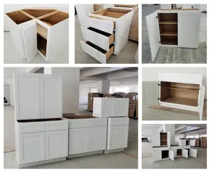 Factory Directly Classic Modular Solid Birch Wood White Grey Shaker Style American Wooden Kitchen Cabinets