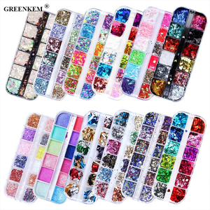 12 grilles de paillettes pour ongles, <span class=keywords><strong>effet</strong></span> miroir coloré, paillettes nacrées de <span class=keywords><strong>sirène</strong></span>, pigment chromé, poussière fine réfléchissante, paillettes pour ongles - Product Image 6