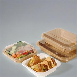 Contenedor desechable para comida, fiambrera de papel blanco, cuenco de papel Kraft octángulo con tapa - Product Image 2