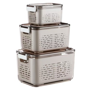 Boîte de rangement pour réfrigérateur avec couvercle ventilé pressable, panier de drainage séparable, en PET et PP, écologique, sans BPA, pour la conservation des aliments frais - Product Image 1