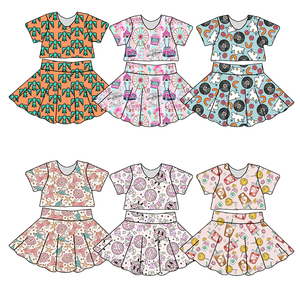 Completo Estivo da Bambina 0-16 Anni all'Ingrosso 2 Pezzi con Crop Top a Maniche Corte e Gonna a Vita Alta Coordinata - Product Image 1