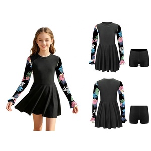 Traje de Baño de 2 Piezas para Niñas, Diseño Deportivo, Vestido Estampado y Pantalones Cortos para Piscina, Playa y Gimnasia - Product Image 2