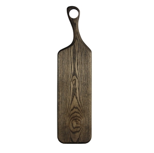 Tabla de servir estrecha y alargada de madera de fresno, estilo baguette, con asa de lazo, acabado oscuro, OEM personalizado, Vietnam - Product Image 1