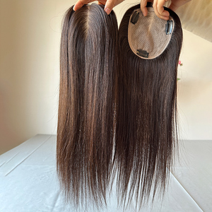 卸売価格 ブラジル産バージンヘア トップピース ダークブラウン シルクベース クロージャー 女性用ヘアピース 在庫あり 12x14cm 4x5インチ - Product Image 2