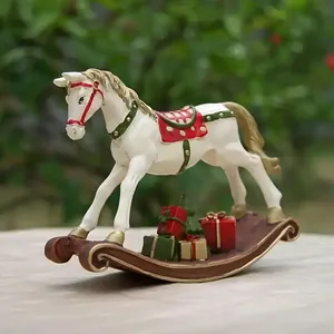 New Product Charming Christmas Rocking Horse Statue Made of Resin Material, Suitable for Home and Office Decoration