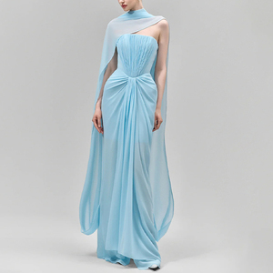 ZYHT 73548 <span class=keywords><strong>Abito</strong></span> da Sera Lussuoso Senza Spalline, Elegante Vestito Lungo in Chiffon Plissettato <span class=keywords><strong>con</strong></span> <span class=keywords><strong>Mantella</strong></span> Drappeggiata, Sexy <span class=keywords><strong>Abito</strong></span> da Festa <span class=keywords><strong>con</strong></span> Drappeggio a Linea A - Product Image 3