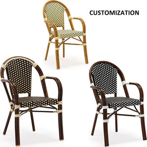 Restaurant Salle à manger Meubles empilables Bistro français Chaises extérieur Jardin Patio Osier Rotin Chaise d'extérieur - Product Image 3
