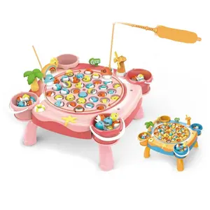 KUNYANG battery operated plastic children play electric table board game music fishing rod game magnetic fish toy for kids