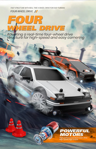 Ae86 1/24 điện trôi <span class=keywords><strong>RC</strong></span> xe 4x4 tốc độ cao 30 km/h Mini <span class=keywords><strong>RC</strong></span> drift xe điều khiển từ xa USB cáp 2.4G chuyên gia cho động cơ - Product Image 6