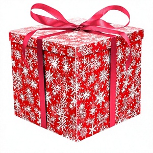 Luxury Red Rigid Christmas Gift <b>Box</b> with White Snowflake Pattern Satin Ribbon Bow Aseptic Design-Custom Integrated Solution - Product Image 2