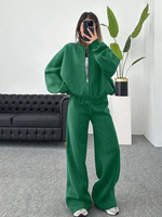 Gran oferta moda Otoño señora logotipo personalizado ropa de ocio traje al por mayor cremallera sólido cárdigan pantalones 2 uds conjunto de ropa de mujer