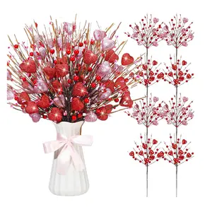 Feliz Día de San Valentín Festival Fiesta Boda Decoraciones de mesa Suministros de adorno Conjuntos Artificial Baya roja Flor de plástico
