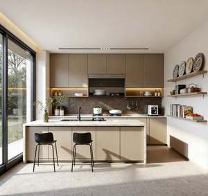 Ensemble de meubles de cuisine en bois massif de luxe sur mesure, style shaker blanc brillant, meubles de cuisine complets avec accessoires d'évier - Product Image 1