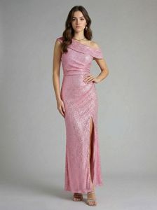 Robe de soirée à paillettes pour femmes, mode été européenne et américaine, élégante robe de cérémonie à épaules dénudées et fente haute, style célébrité - Product Image 6