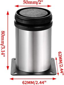 Patas Ajustables Modernas de Acero Inoxidable Plateadas de 3 Pulgadas de Diámetro para Muebles, Patas de Repuesto para Gabinetes de Cocina, Sofás, Estantes y Mesas - Product Image 2