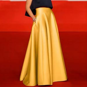 En gros Robes longues amples décontractées pour femmes en satin de soie, unies, élégantes, à taille élastique, style sundress - Product Image 2