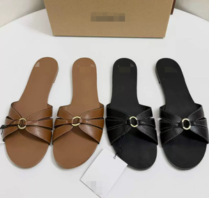 F820 Hot Sale Custom Women Cross Strap Slides Wholesale Gold <strong>O</strong>-Ring Buckle Beach <strong>Flat</strong> Sandals Comfortable Slip-On Slipper - Product Image 2