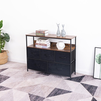 Commode moderne en bois avec tiroirs en tissu, meuble TV et centre de divertissement avec étagères et armoire de rangement