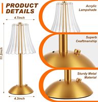 Lampe de table sans fil en alliage, rechargeable, LED tactile, chargement USB-C, 3 couleurs, intensité réglable, style or rose, abat-jour cylindrique, Ra80