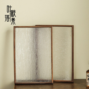 Rectangular Glass <b>Tea</b> Tray With Walnut Wood Frame Retro Style For Home Coffee Snack Use - Product Image 1