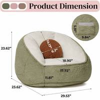 Fauteuil pouf douillet vert avocat en sherpa avec rembourrage en mousse déchiquetée, fauteuil enfant avec poche latérale, canapé pour chambre à coucher