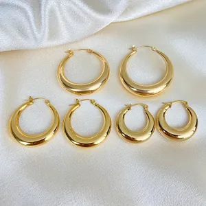 Fashion Water Drop Oval Earrings Women Exaggerated 18k Gold Plated Stainless Steel Huggie Hoop Earrings