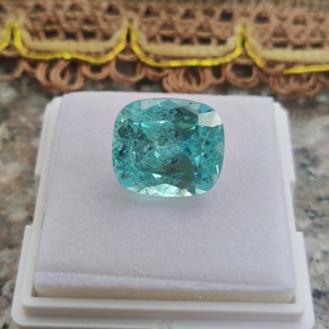 พลอย DS Gems ขนาดใหญ่ คุณภาพสูง 14x16 มม. พลอยเพาราอิบาสีน้ำเงินนีออนทรงคุชชั่นเจียระไนแบบไอซ์ครัช ผลิตในห้องปฏิบัติการ - Product Image 1