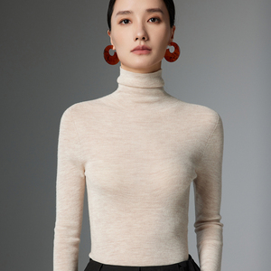 Suéter <span class=keywords><strong>interior</strong></span> de <span class=keywords><strong>lana</strong></span> peinada de <span class=keywords><strong>Merino</strong></span> 100% para <span class=keywords><strong>mujer</strong></span>, jersey de <span class=keywords><strong>lana</strong></span> peinada de cuello alto tejido de una pieza - Product Image 2