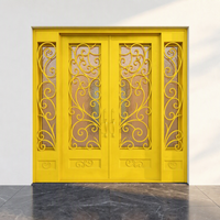 Porte en verre français double en fer forgé de luxe avec isolation thermique pour entrée intérieure de villa et d'appartement, design minimaliste