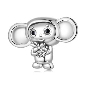 Big-eared monkey animal beaded charm cute monkey s925 perline d'argento perline sparse SCC2387 - Product Image 1
