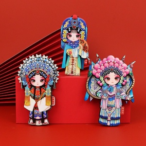 Imán de nevera con máscara de madera de la Ópera de Pekín, diseño chino de estilo chinoiserie, regalo festivo, logotipo Q-Version Mu Guiying 6x12cm - Product Image 4