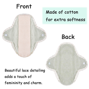 Serviettes hygiéniques réutilisables écologiques en coton avec ailettes, bordure en dentelle, plusieurs tailles SML, <span class=keywords><strong>couche</strong></span> supérieure en maille, extérieur imperméable pour femmes - Product Image 4