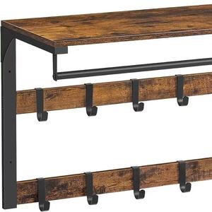 Retro Wall Mounted <b>Coat</b> Rack Solid <b>Wood</b> 25.6 In X 11.8 In With <b>Hooks</b> For Entryway Storage - Product Image 2