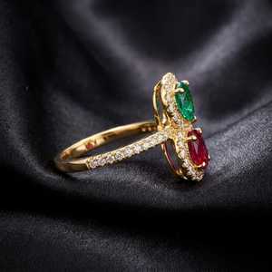 แหวนทองคำแท้ 18K Xinfly รุ่น Toi et Moi รูปหัวใจ ประดับมรกต แดงสปิเนล และเพชรคู่ - Product Image 2