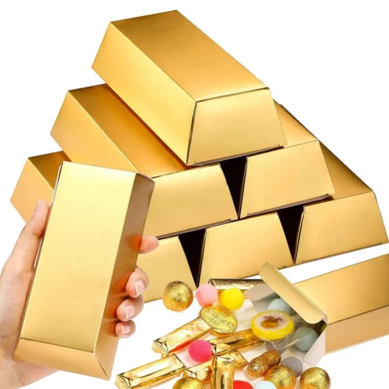 Barres d'or boîte cadeau Golden Party Favor chocolat pièces d'or feuille trésor brique