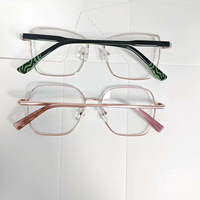 Montures de lunettes polygonales fines en métal pour femmes, bicolores, en alliage, pour verres correcteurs, vente en gros, stock en vrac