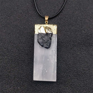 Colgante de coche natural, palo de selenita marroquí, amatista, turmalina negra, plato de carga, Varita, collar - Product Image 5