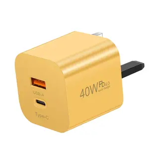 2024 recién llegados alta calidad PD 40W carga rápida cargador de teléfono amarillo EE. UU. UE Reino Unido enchufe tipo C USB cargador de carga rápida