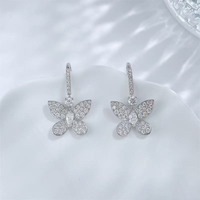 Orecchini a Farfalla con Diamanti Coltivati in Laboratorio, Placcati in Oro Bianco 18K, Orecchini Raffinati per Donna
