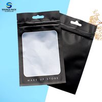 Sacs plats zip-lock noirs avec impression personnalisée et logo Outils de maquillage cosmétiques refermables Sachets d'emballage en mylar à fermeture éclair avec fenêtre