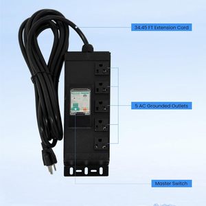 Regleta de alimentación Icegalax para montaje en rack, 5 tomas, 15A, con protección contra sobretensiones, cable de 34 pies, color negro - Product Image 2