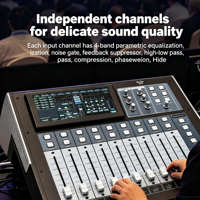 Console audio numérique professionnelle 10 canaux AE-S10 avec écran tactile 7 pouces, contrôle Wi-Fi iPad et commandes d'égaliseur métalliques pour DJ et scène