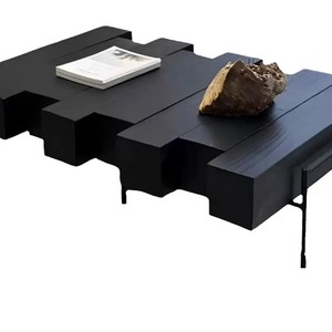Modern <b>Solid</b> Oak <b>Wood</b> Strip Coffee Table with Metal Frame Customized Color Quiet Living Room Hall Black Household Furniture - Product Image 5