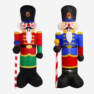 2 packs <span class=keywords><strong>de</strong></span> décorations gonflables <span class=keywords><strong>de</strong></span> Noël en polyester <span class=keywords><strong>de</strong></span> 2,4 m (8 pieds) en forme <span class=keywords><strong>de</strong></span> <span class=keywords><strong>soldat</strong></span> casse-noisette pour jardin/extérieur/terrasse (casse-noisette rouge/bleu) - Product Image 3